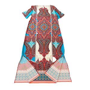 Chicos Women’s Maxi Dress 2 Large Paisley  Green Orange Wrinkle Resistant
